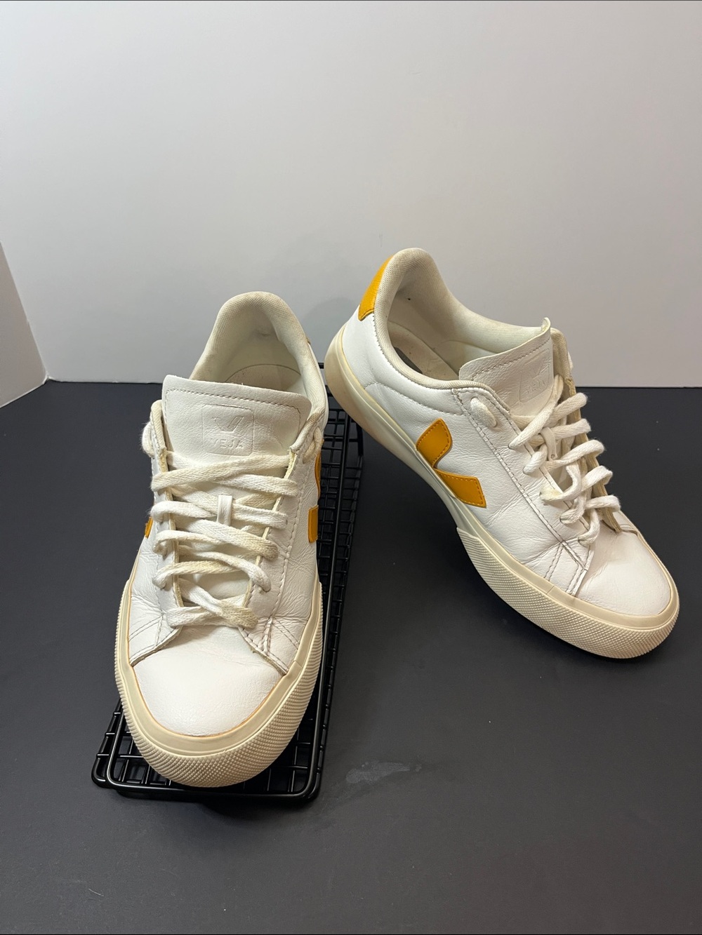 Veja White Leather Sneakers with Orange Accent - Size 8